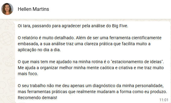 Depoimento de Hellen Martins sobre a análise comportamental