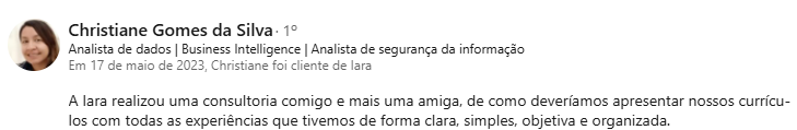 Depoimento de Christiane Gomes da Silva sobre a consultoria